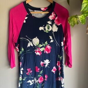 Chris & Carol Floral Raglan Top - Pink and Navy